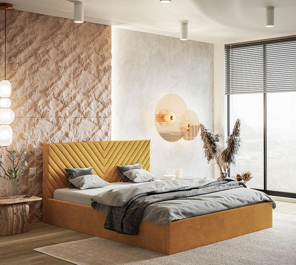 BETT Muskat OLDO 8 Gepolstert Mit Bettkasten 180x200 cm - Gelb, Textil (180/200cm) - Sepro Meble