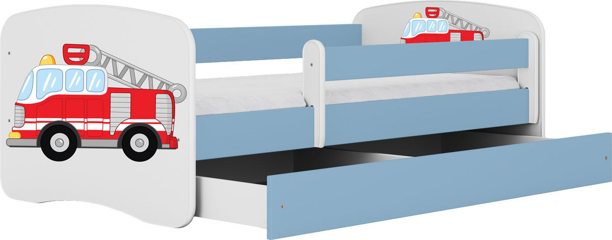 KINDERBETT Emily mit Schublade und Matratze, Blau 70x140 cm - Blau/Rot, Holzwerkstoff (140/70cm) - WFL GROUP