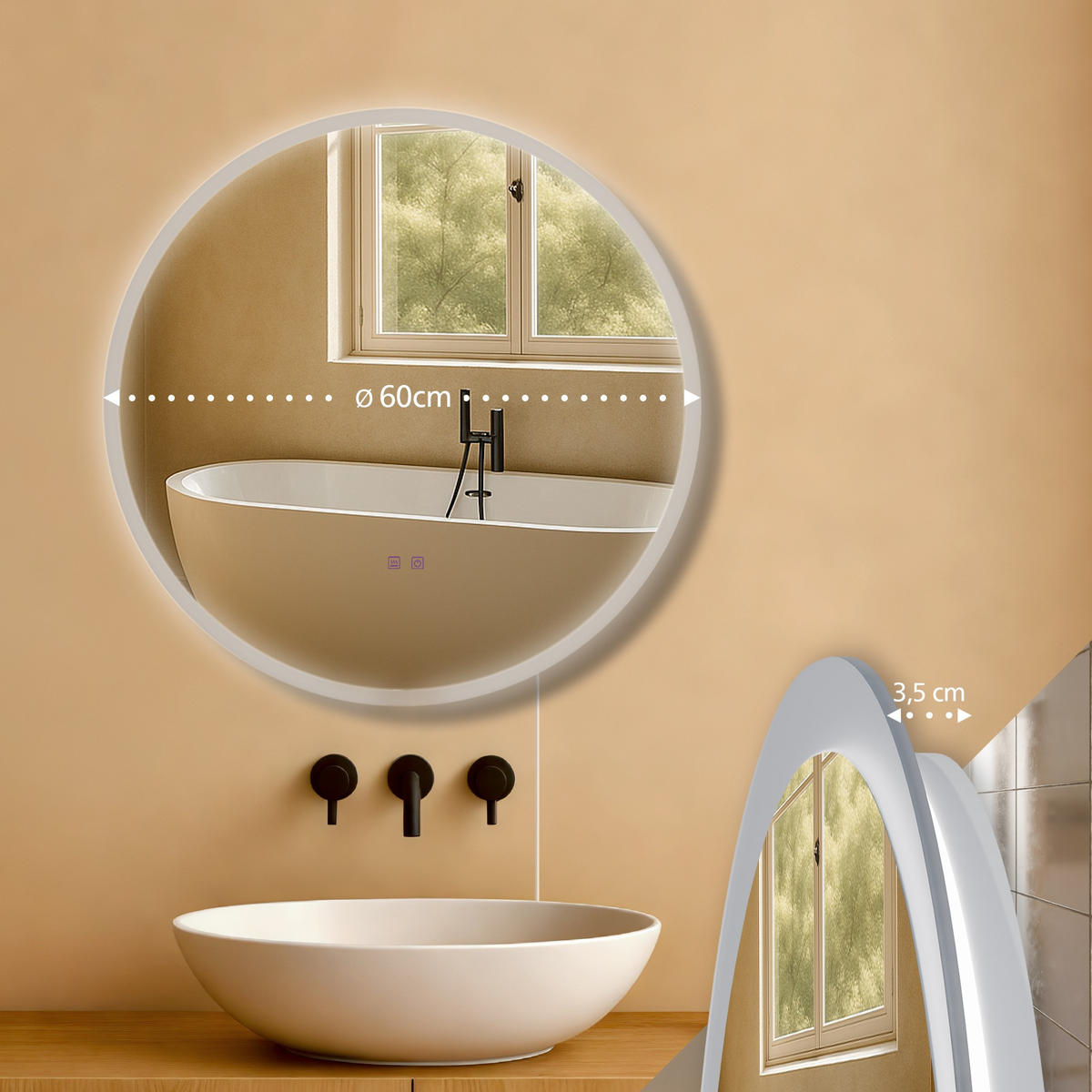 BADSPIEGEL Linz 60 ohne Bluetooth 60x3,5x60cm Glas Klarglas Badezimmerspiegel - Klar, Glas (60/60/3.5cm) - DELUKE