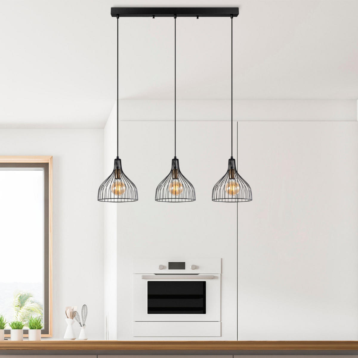 HÄNGELEUCHTE Marie Farbe Schwarz 40w 3 Glühbirnen - Schwarz, Metall (28/94/121cm) - Concept Usine