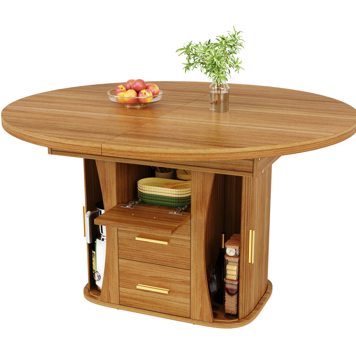 ESSTISCH 118-158/118/77 cm in Walnut aus MDF, ausziehbar mit Stauraum - Braun, Holzwerkstoff (118/118/77cm) - Flora Grace