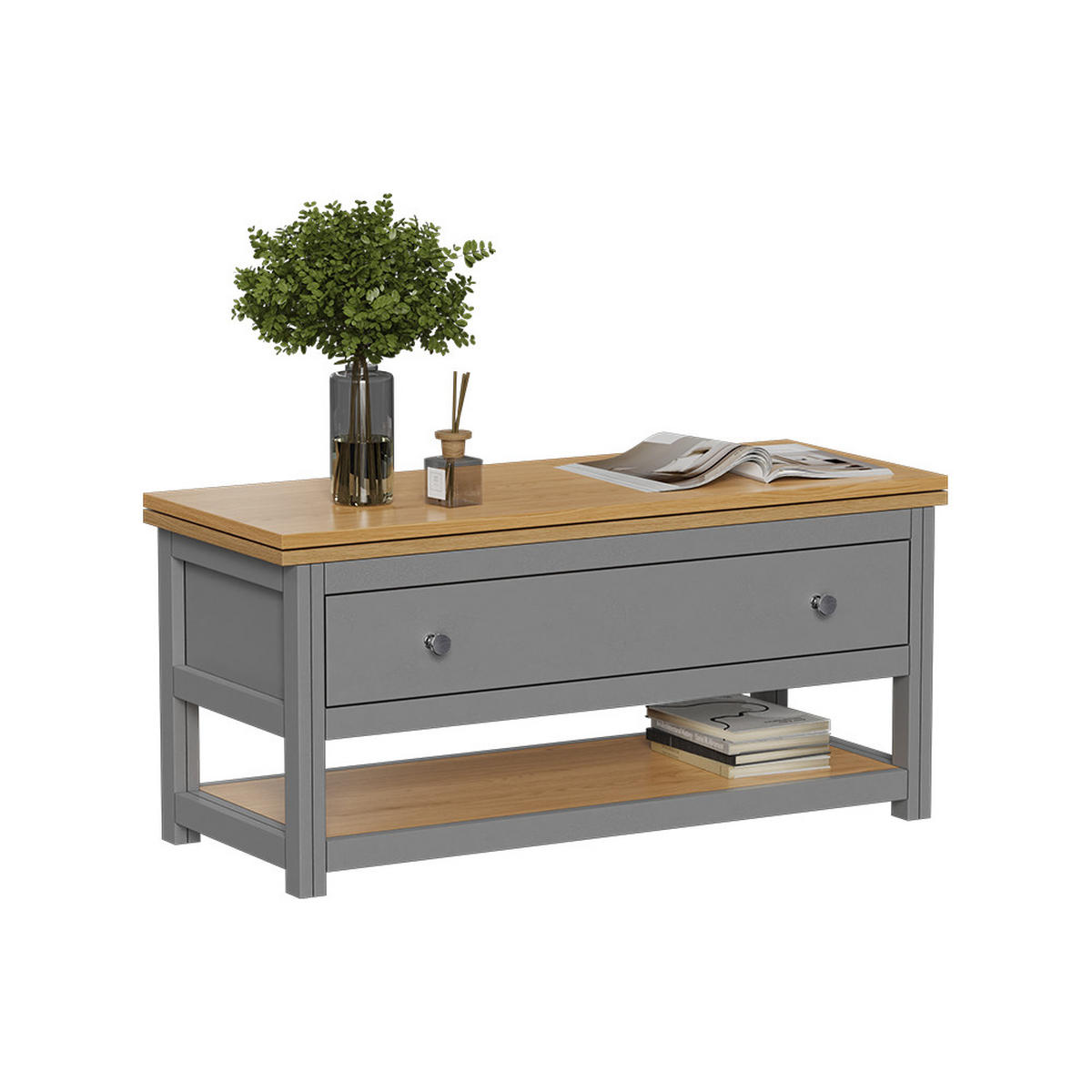 COUCHTISCH Vikla Anthrazit/Eiche 100 x 40 cm mit ausklappbarer Tischplatte - Anthrazit, Holzwerkstoff (40/100/44.5cm) - Vicco