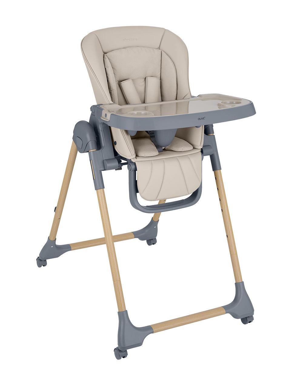 HOCHSTUHL Olive 2 beige höhenverstellbar, Räder, Ablagefach, klappbar, Sicherheitsgurt - Beige, Metall (58/104/76cm) - Kikka boo