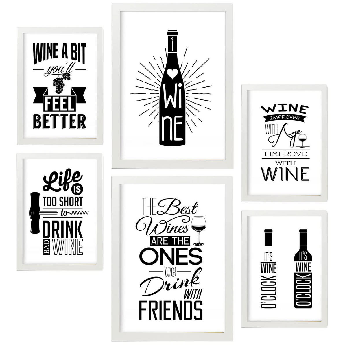 POSTER Set Mit 6 Weinästhetik Größe A3 & A4 Weißer Rahmen - Weiß, Papier (29.7/1cm) - Nacnic