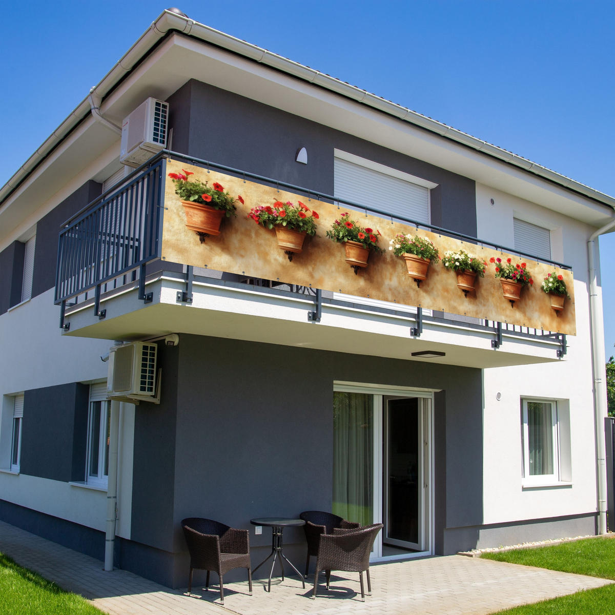 BALKON-SICHTSCHUTZ Blumentöpfe - Wand - Vintage - Terra cotta, Kunststoff (500/95cm) - MuchoWow