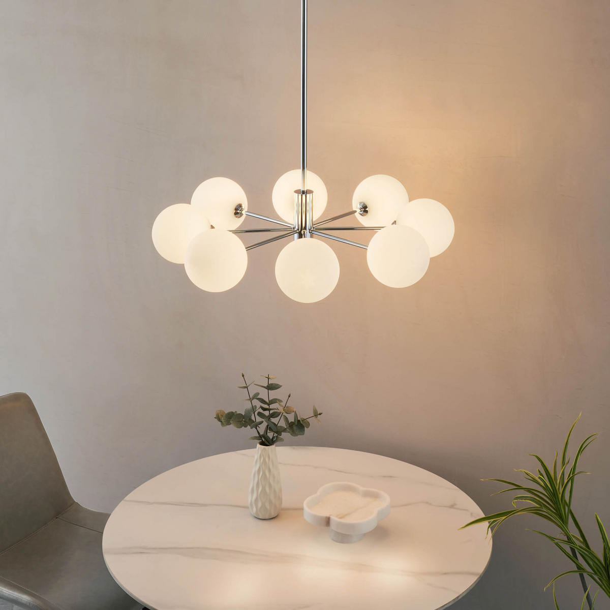HÄNGELEUCHTE Nicolea, Weiß/Silber, 122cm - Silberfarben, Glas (77/77/122cm) - KOSILUM