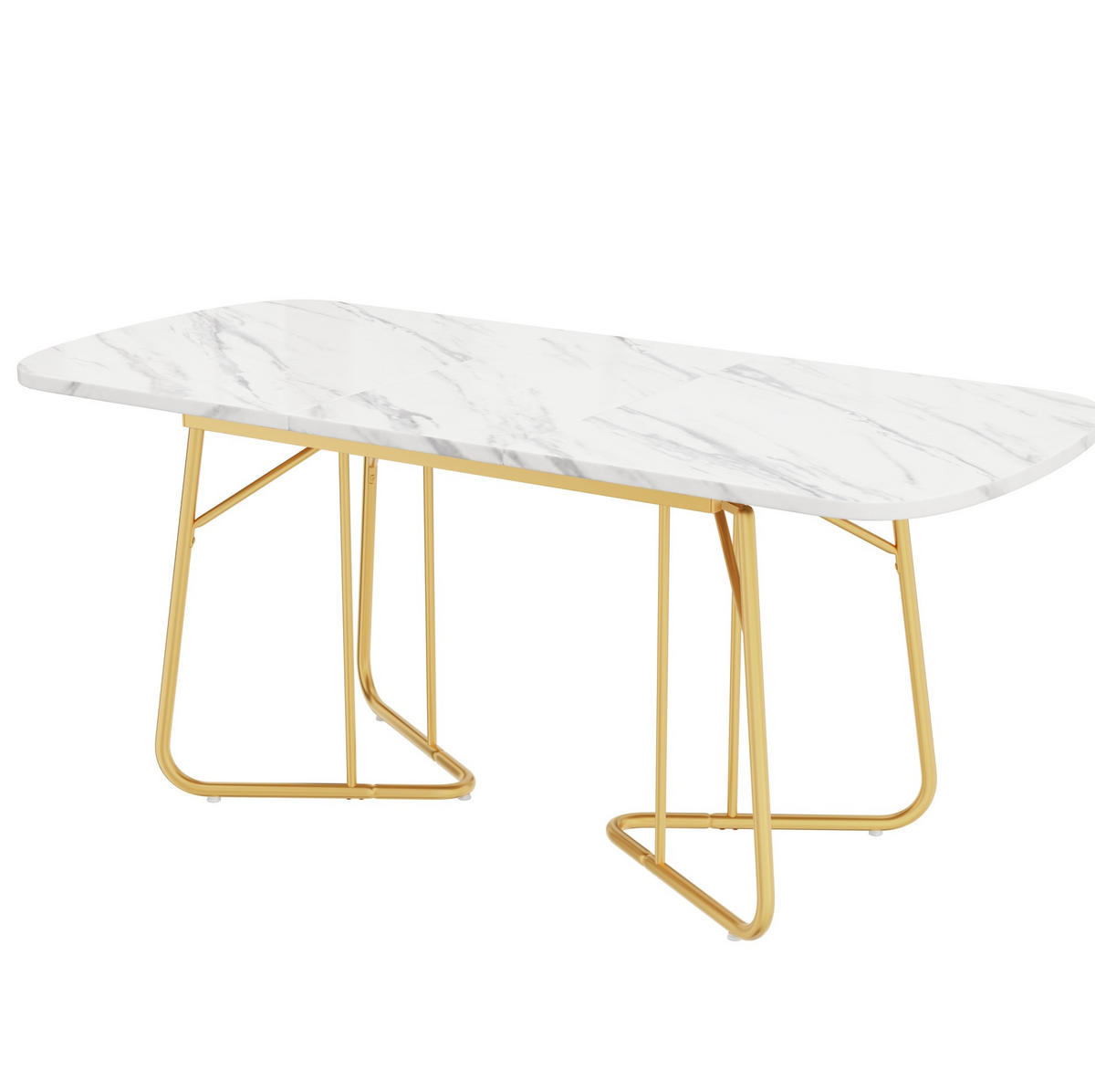 ESSTISCH 140/180/80 cm in Weiß mit Marmoroptik und goldfarbenen Metallbeinen - Schieferfarben, Holzwerkstoff (180/80/75cm) - Flora Grace