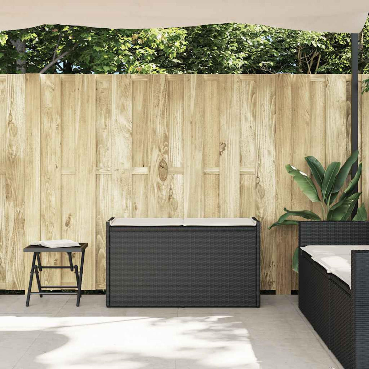 OUTDOOR-SITZBANK Mit Stauraum Und Kissen Schwarz 100 Cm - Schwarz, Kunststoff (100/57/45cm) - vidaXL