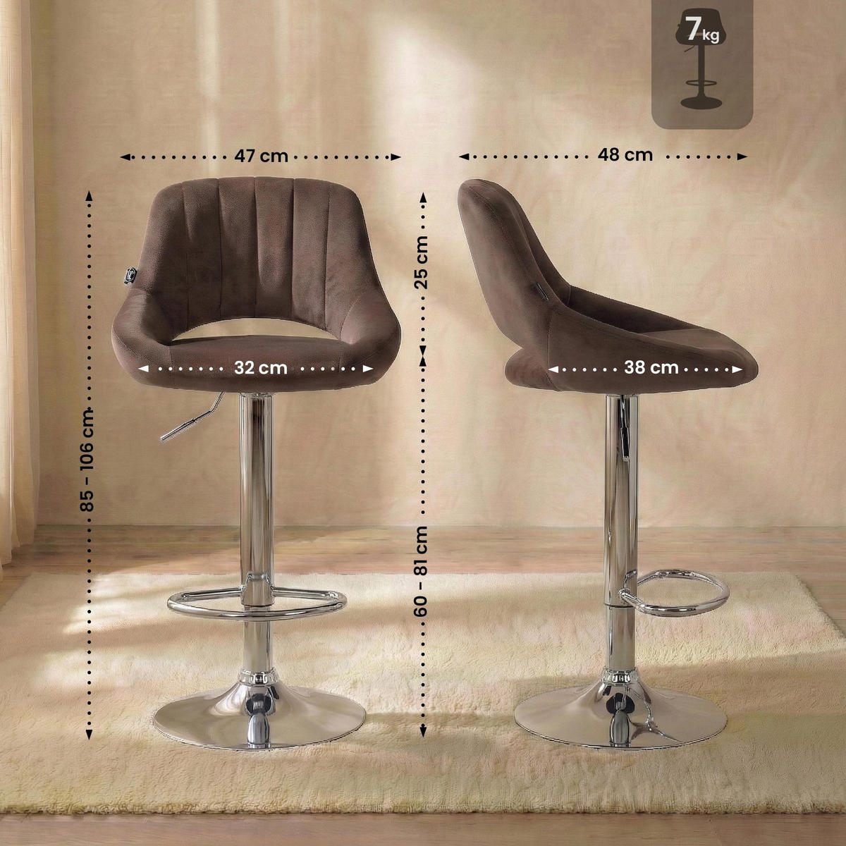 BARHOCKER Milet 85x47x48 cm braun - Braun, Textil (47/85/48cm) - furnicato