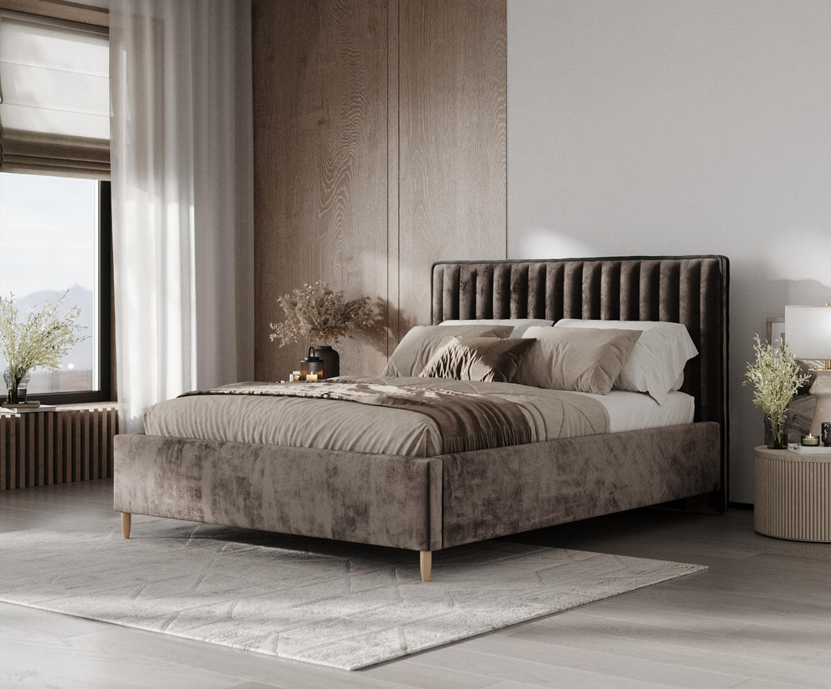 POLSTERBETT Aria 140/200 cm Braun im Lotta Stoff - Naturfarben/Braun, Holz/Holzwerkstoff (140/200cm) - AltaBeds