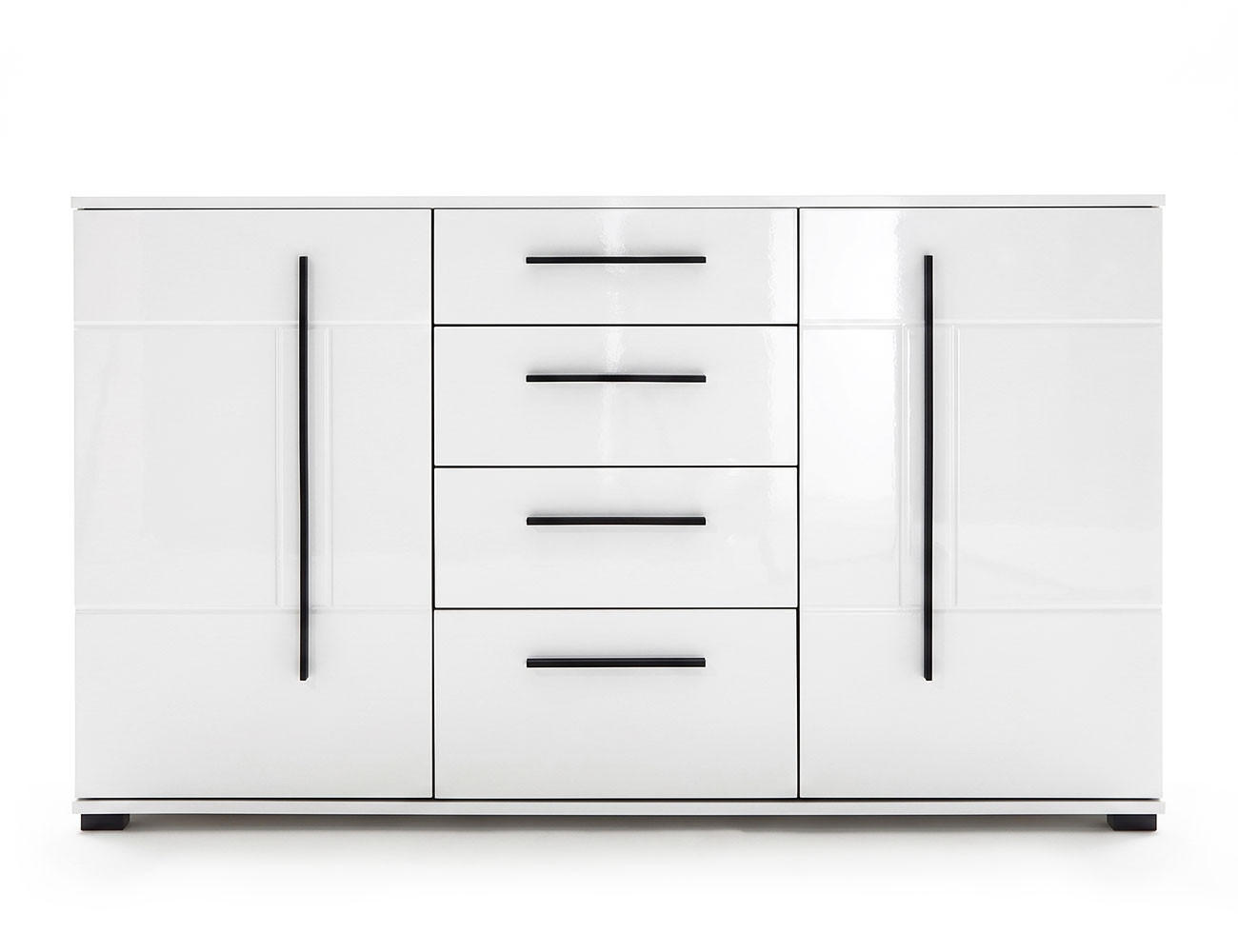 SIDEBOARD Cantara weiß Hochglanz / schwarz 150 / 42 / 86cm - Weiß Hochglanz/Schwarz, Holzwerkstoff/Kunststoff (150/86/42cm) - Feldmann-Wohnen