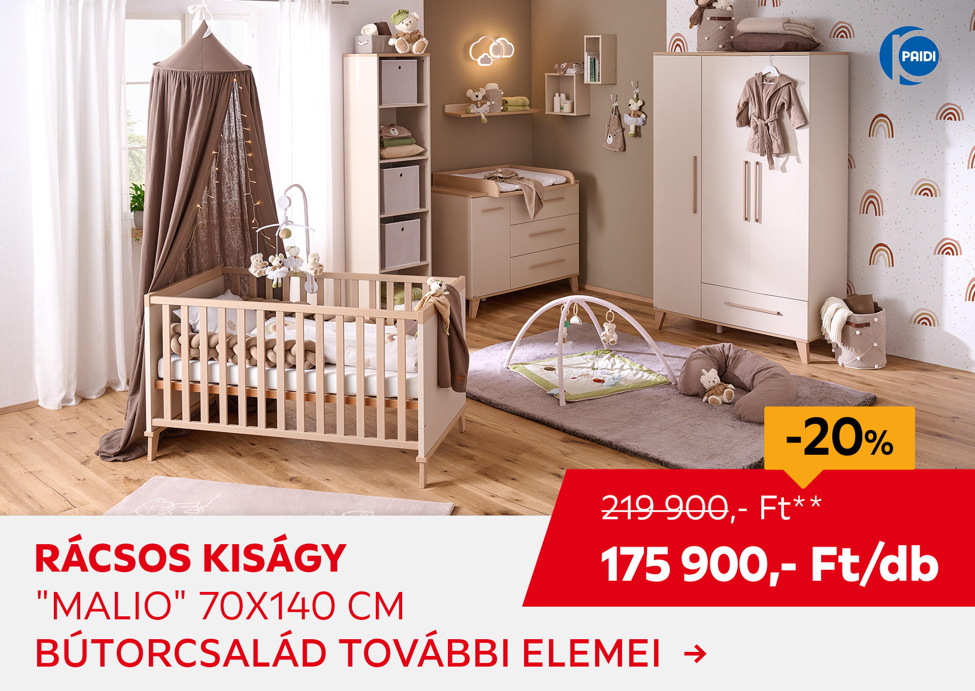 RÁCSOS KISÁGY "MALIO" 70X140 CM Kiemelt termék 219900 Ft.- helyett 175900 Ft.-