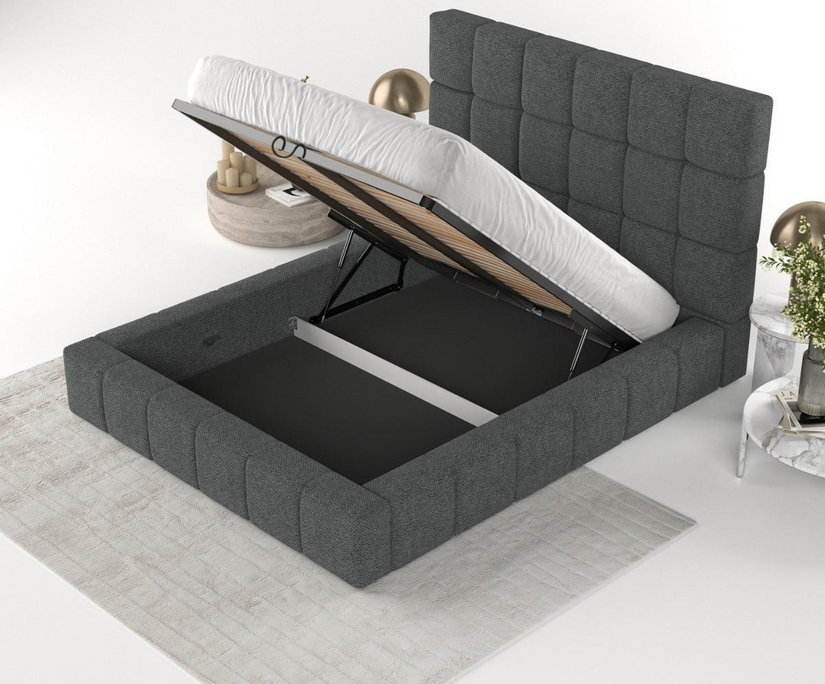 POLSTERBETT Skiathos mit Stauraum 180/200 cm Anthrazit im Bubble Stoff - Anthrazit/Schwarz, Holz/Holzwerkstoff (180/200cm) - AltaBeds