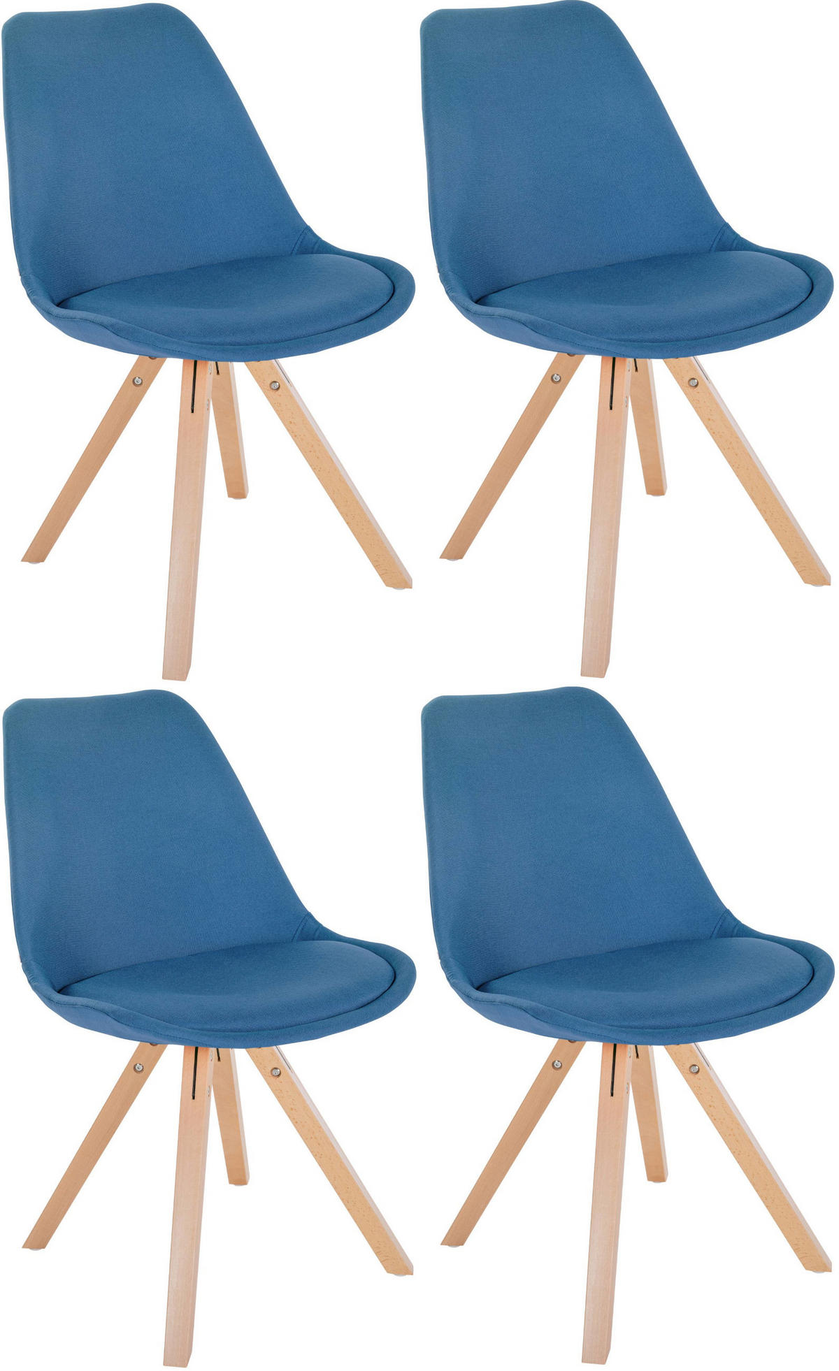 STUHL 4er Set Stoff blau - Blau/Naturfarben, Holz/Textil (48/81/54cm) - CLP