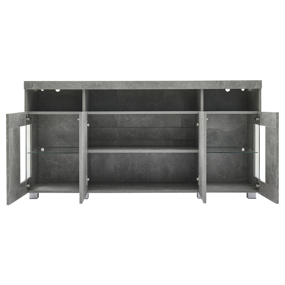 SIDEBOARD, LED, 3 Fächer, Glas, Zementfarben, 140x40x70cm - Grau, Holzwerkstoff (40/70/140cm) - FLIEKS