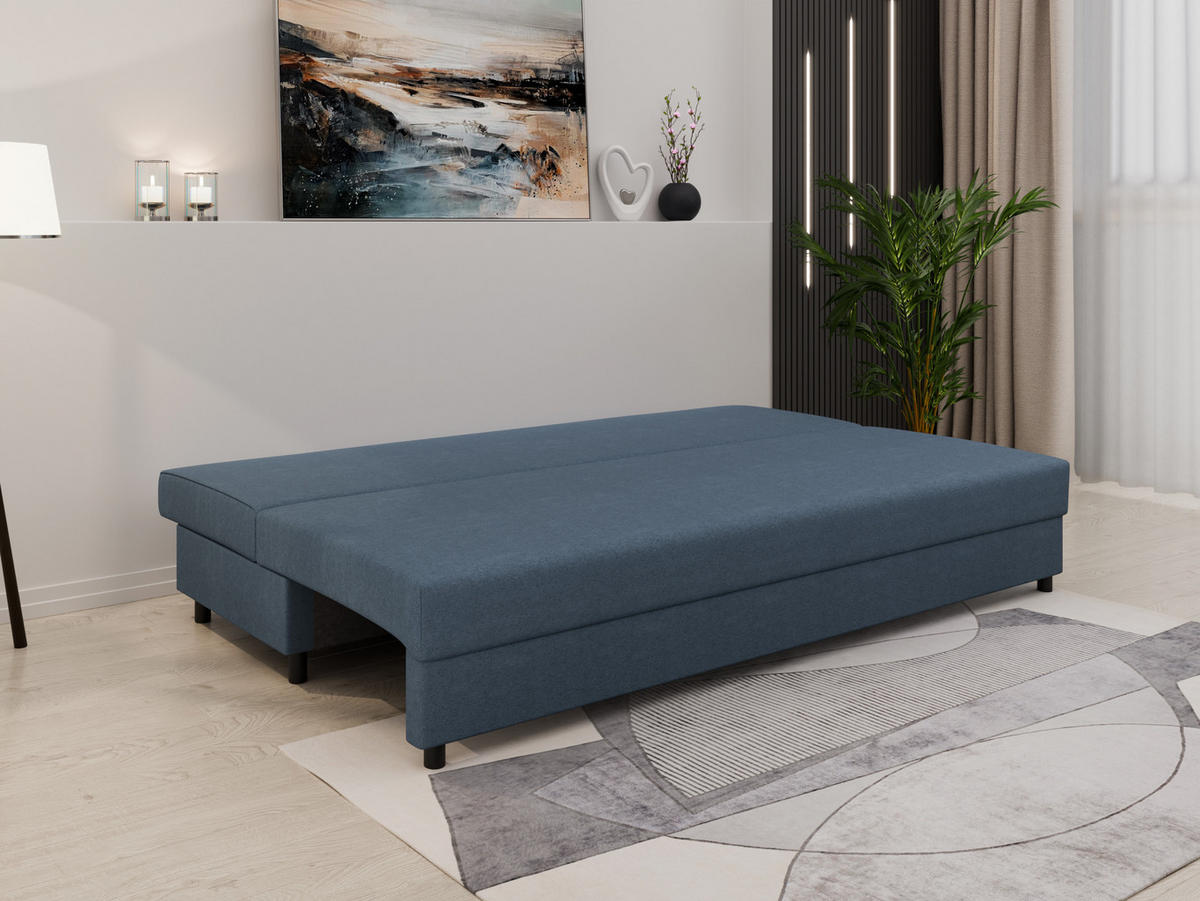 SCHLAFSOFA Facile mit Bettkasten – Moderne 2-in-1 Couch mit Stauraum, blau - Blau, Holz (194/48/71cm) - Panda Möbel