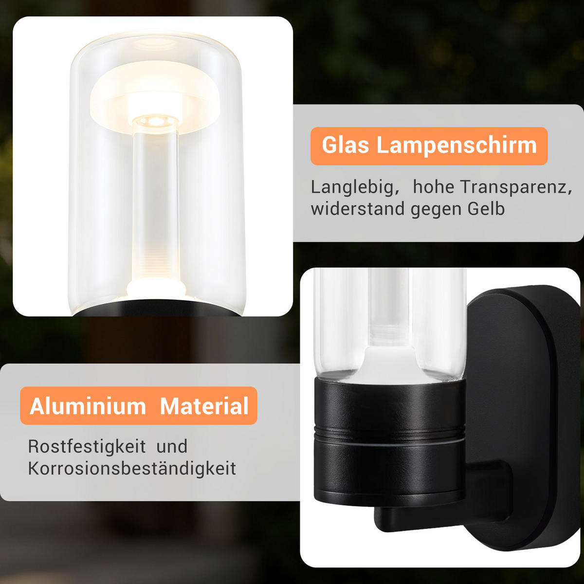 AUSSENWANDLEUCHTE Glenly 12.5/6.5/20 cm - Schwarz, Glas/Metall (12.5/6.5/20cm) - ZMH