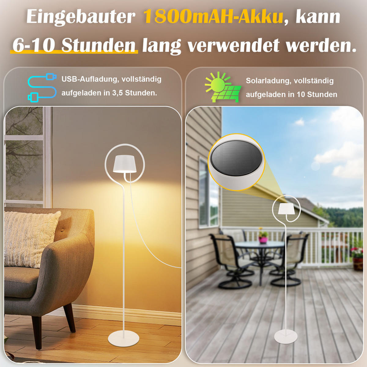 LED STEHLAMPE CAMPBELL Ⅲ 23/20/120 cm - Weiß, Metall (23/20/120cm) - Nettlife