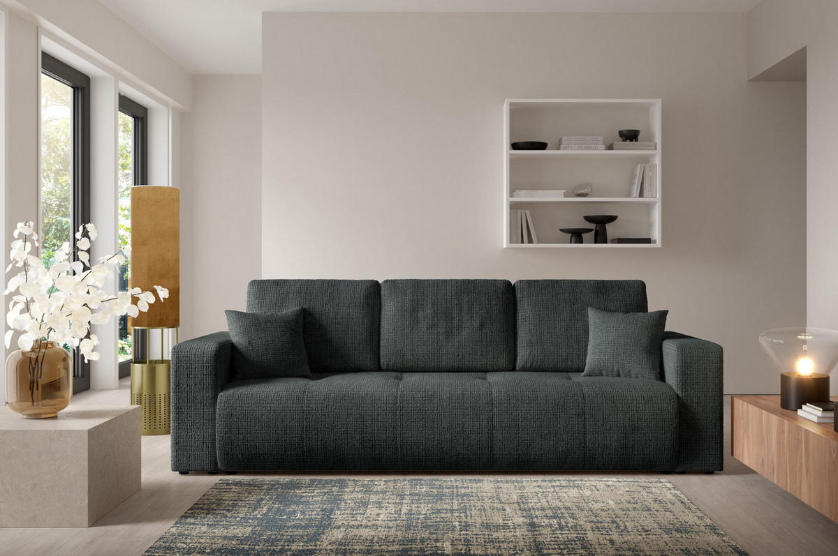 SCHLAFSOFA mit Bettkasten Schwarz - Schwarz, Textil (244/70/92cm) - Furnisell