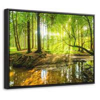 LEINWAND Bilder mit Rahmen - Wald - Landschaft - Wasser - Bäume - Sonne - Grün - Natur - 40x30 - Grün, Textil (40/30cm) - MuchoWow