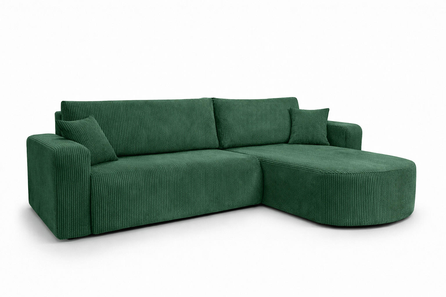 Kaiser Möbel ROHOVÁ SEDAČKA s funkcí spaní, manšestrová tkanina Poso, Zelená, Pravá strana, ROUND ONE XL