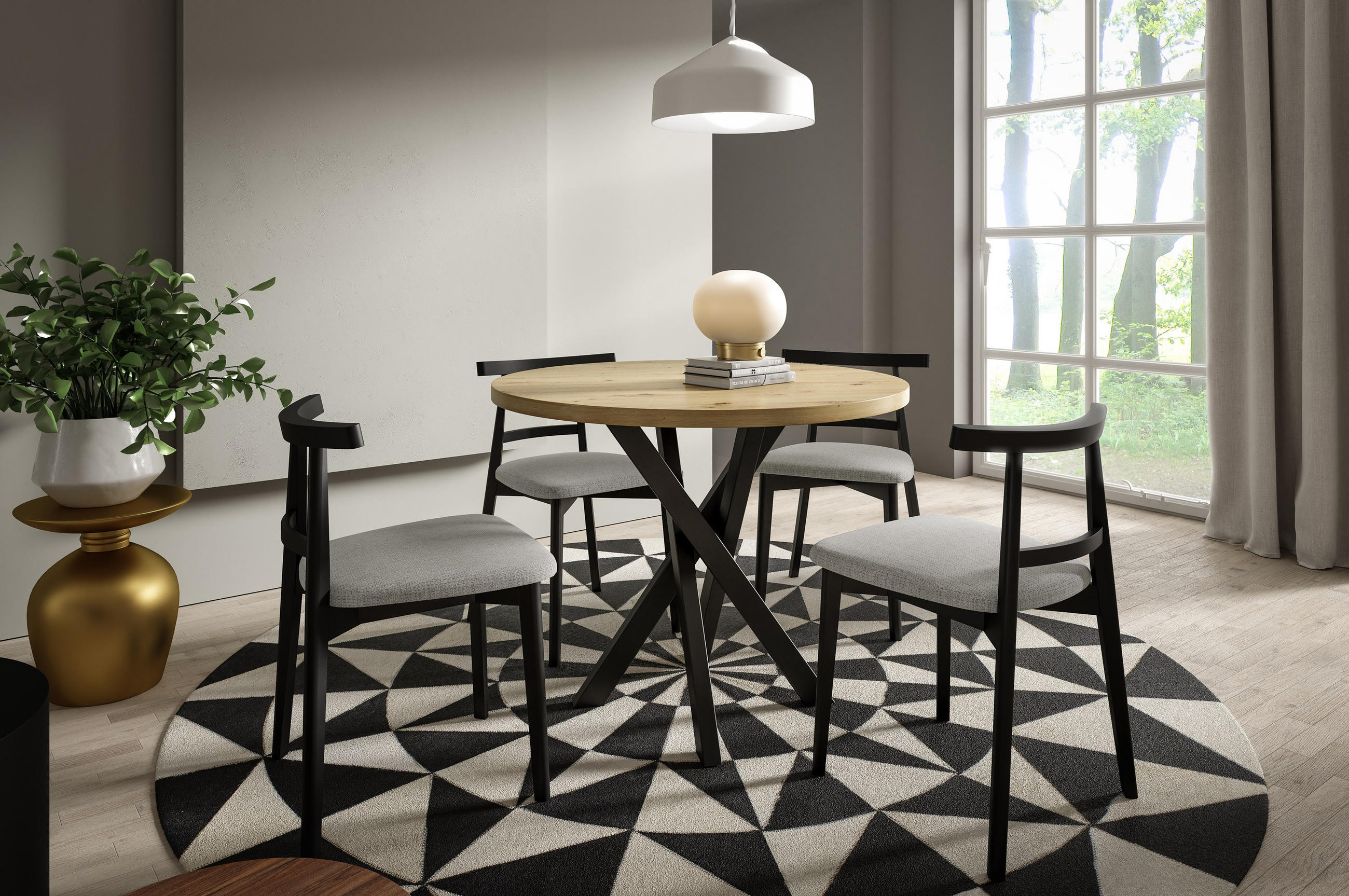 ESSTISCH CARLO 100 x 100 x 77 cm - Goldfarben/Schwarz, Holz (100/100/77cm) - MASSENO