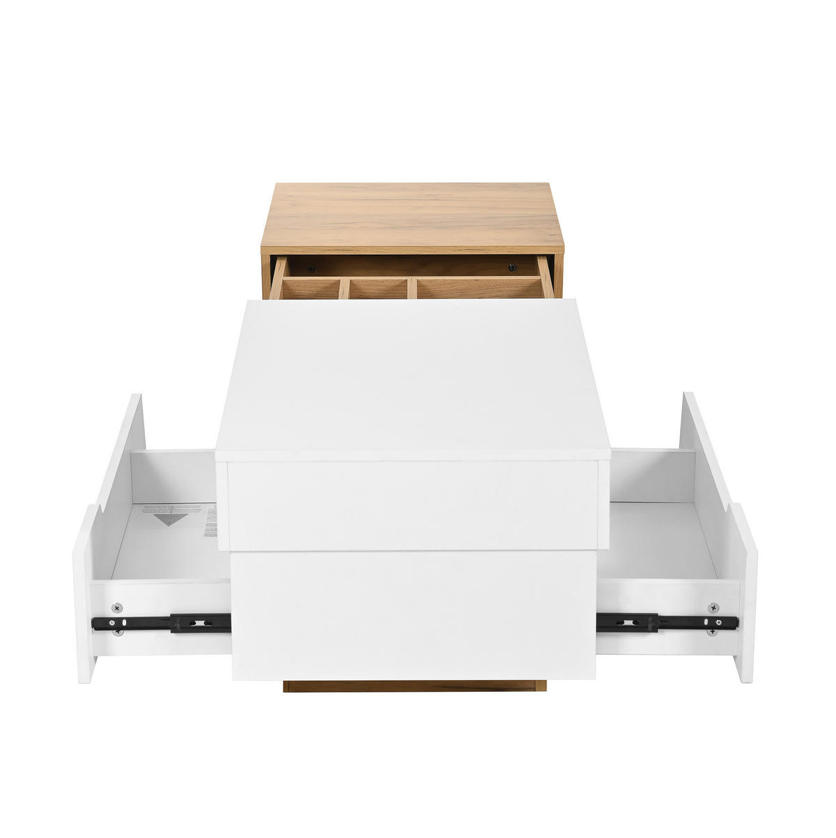 COUCHTISCH aus MDF mit verschiebbarem Stauraum und 2 Schubladen, 120/50/37,5 cm, weiß und natur - Weiß, Holzwerkstoff (120/50/37.5cm) - Redom