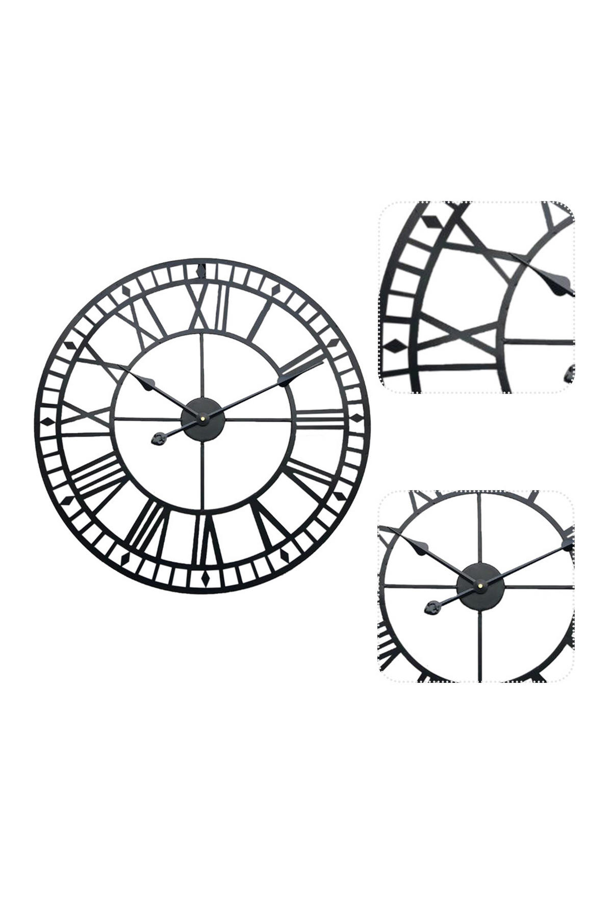 WANDUHR aus Eisen in Schwarz 40 cm Durchmesser Römischen-Ziffern Leises Uhrwerk Präzise Zeitanzeige Vielseitig kombinierbar - Schwarz, Metall (40/1/40cm) - Livingandhome