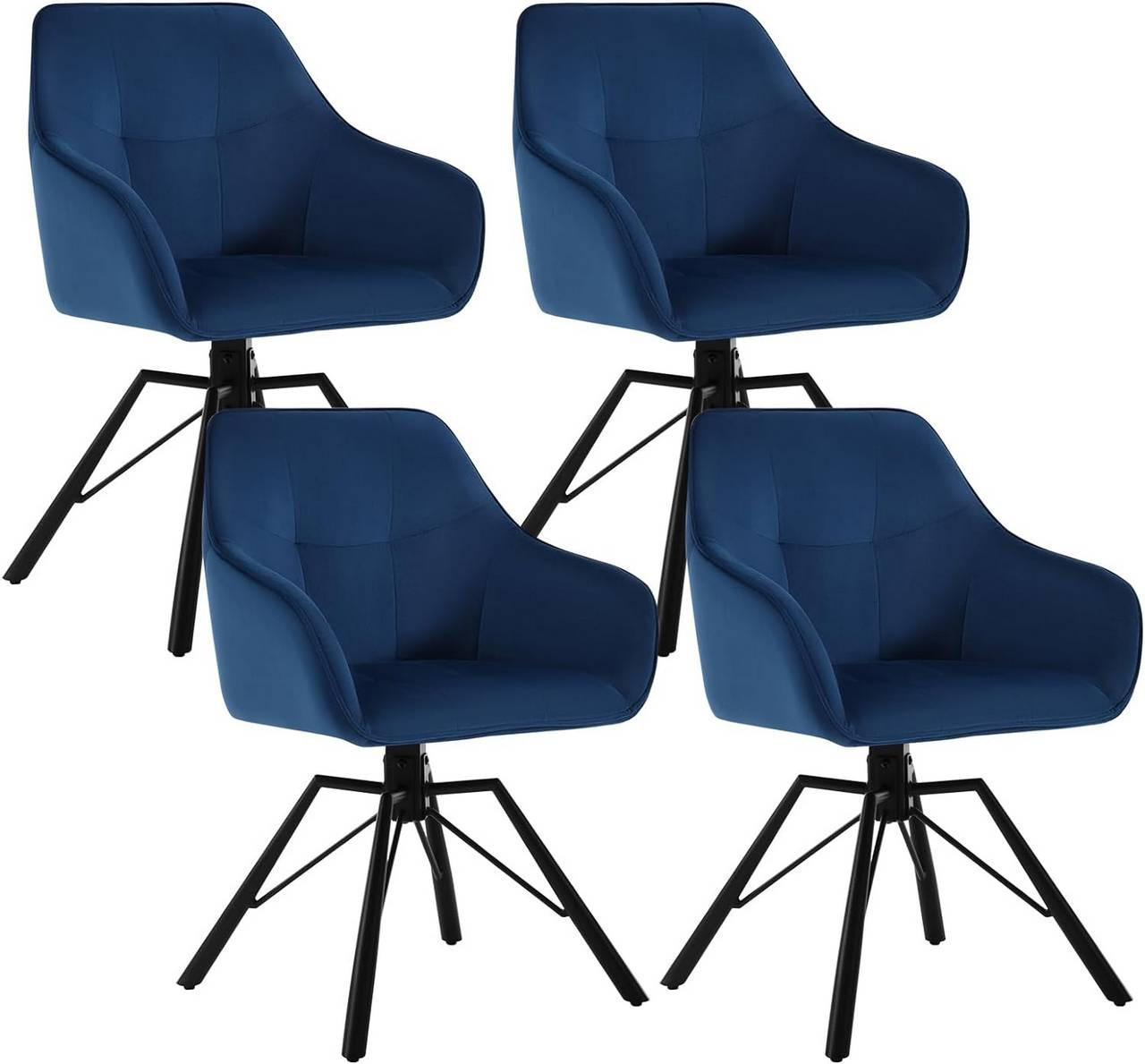 ARMLEHNSTUHL 4er Set, drehbar mit Samtbezug, Blau - Blau/Schwarz, Textil/Metall (57/82.5/54cm) - Woltu