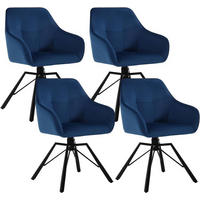ARMLEHNSTUHL 4er Set, drehbar mit Samtbezug, Blau - Blau/Schwarz, Textil/Metall (57/82.5/54cm) - Woltu