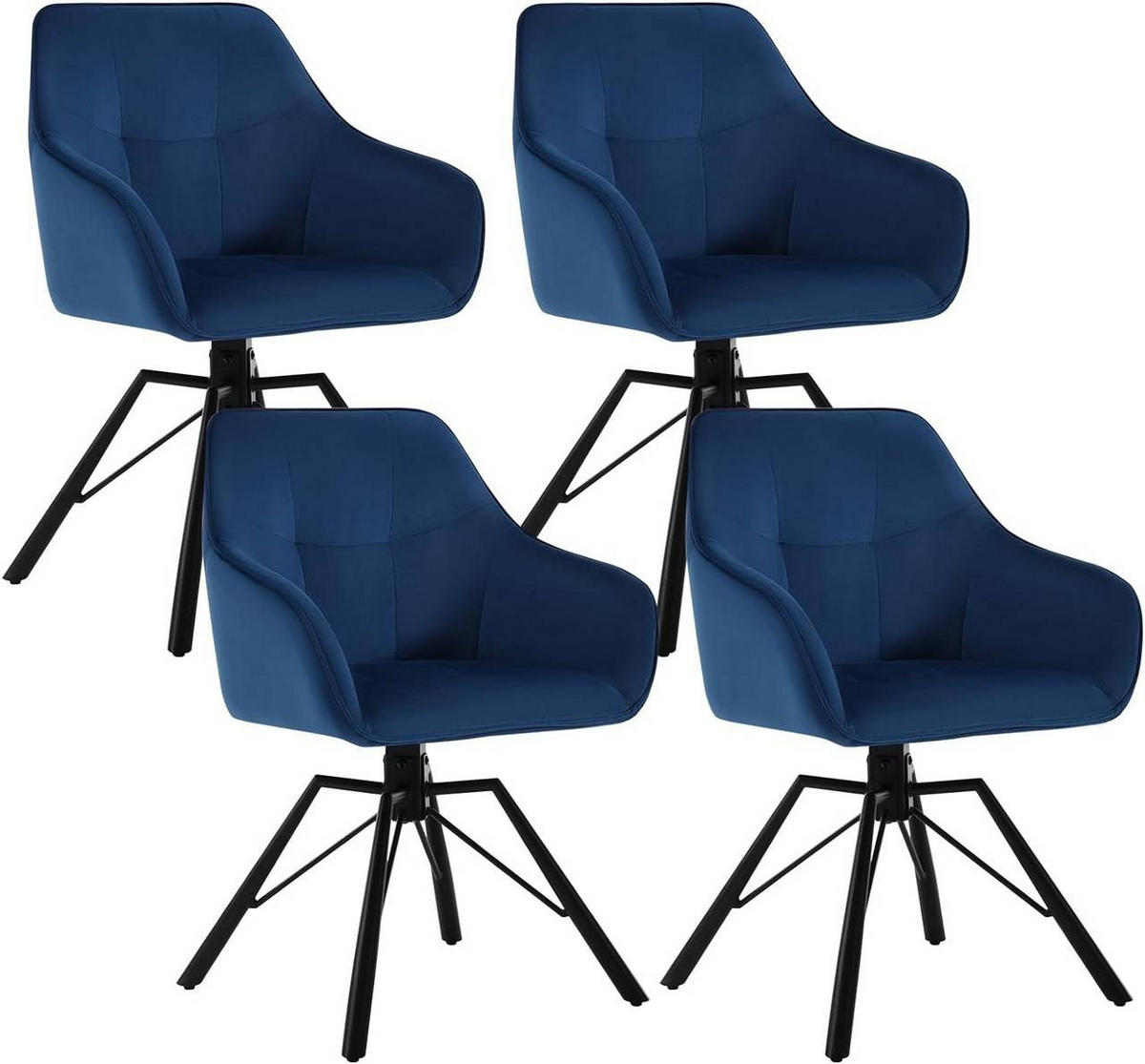 ARMLEHNSTUHL 4er Set, drehbar mit Samtbezug, Blau - Blau/Schwarz, Textil/Metall (57/82.5/54cm) - Woltu