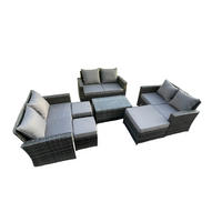 GARTENSOFA Hohe Rückenlehne Polyrattan Dunkelgrau 9-Sitzer - Dunkelgrau, Metall - Fimous