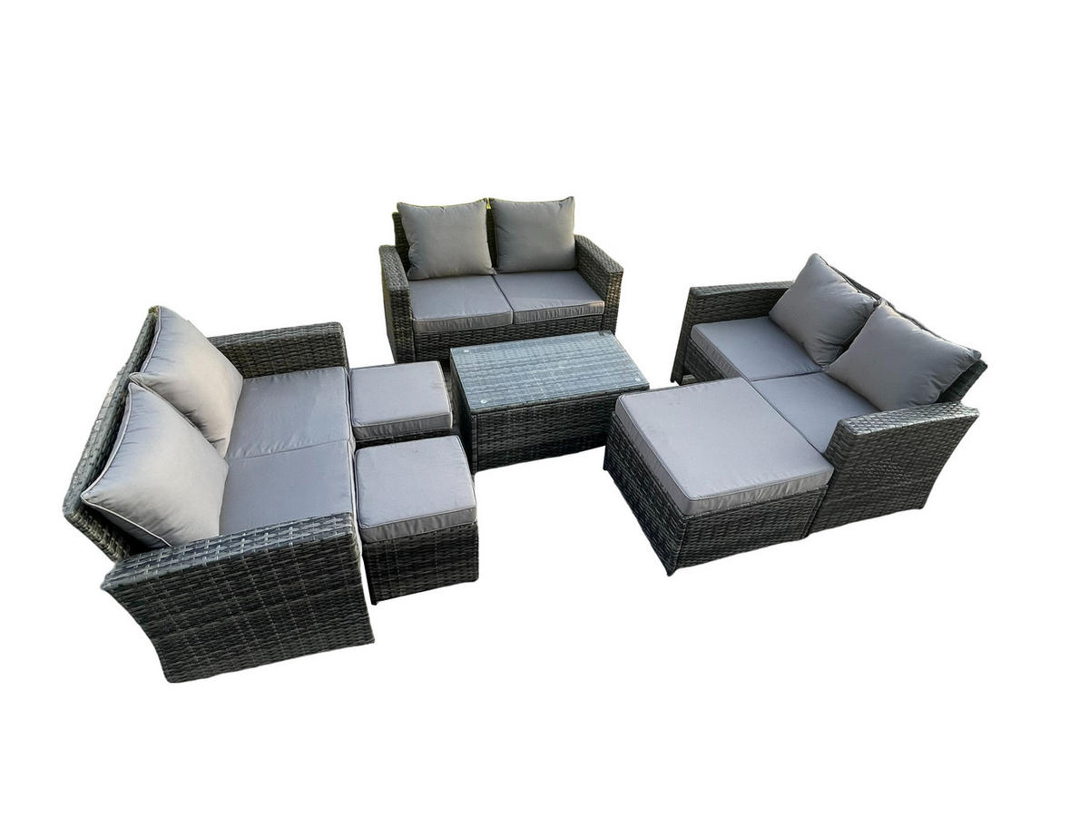 GARTENSOFA Hohe Rückenlehne Polyrattan Dunkelgrau 9-Sitzer - Dunkelgrau, Metall - Fimous