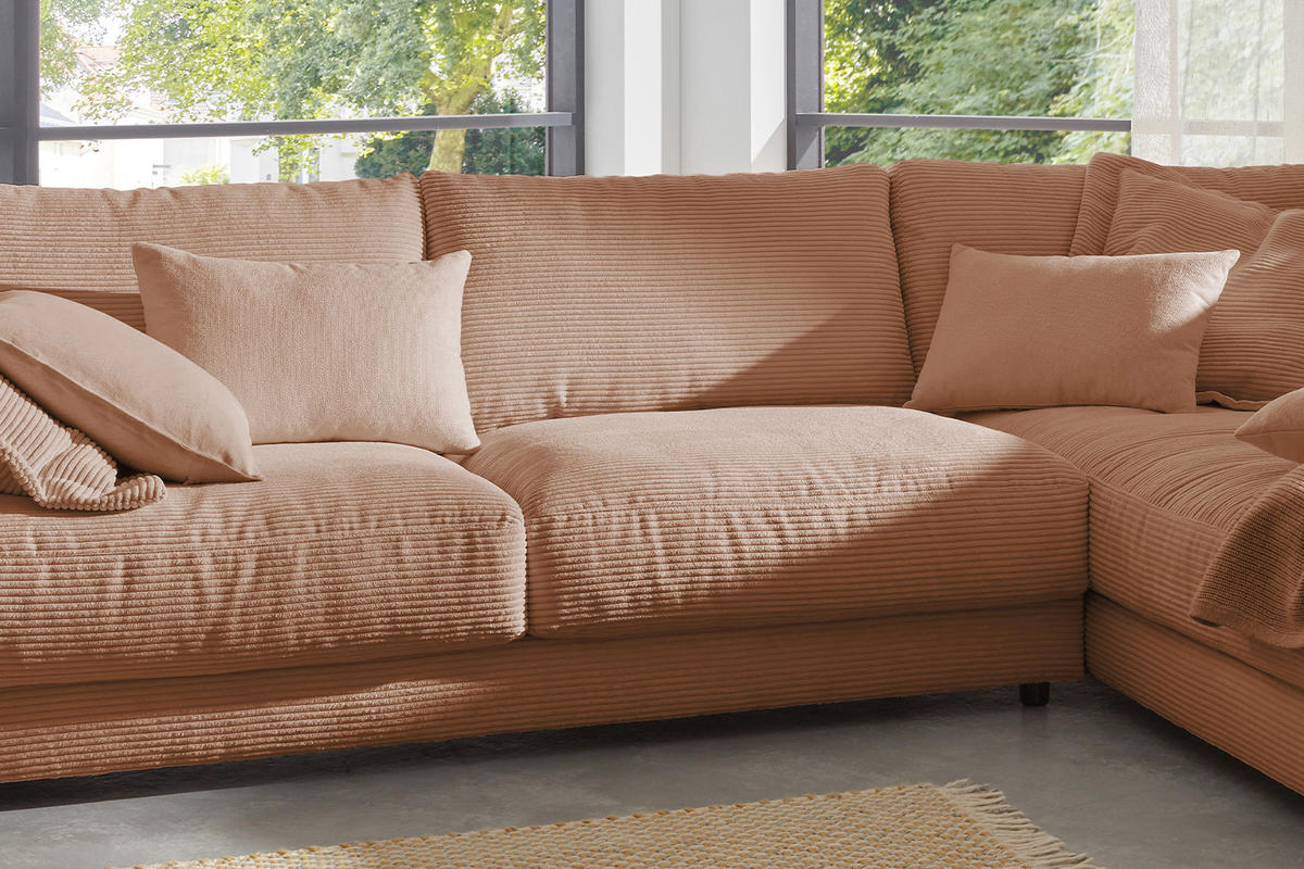 ECKSOFA MADELINE Braun Cord - Dunkelbraun/Schwarz, Kunststoff/Textil (325/224cm) - KAWOLA