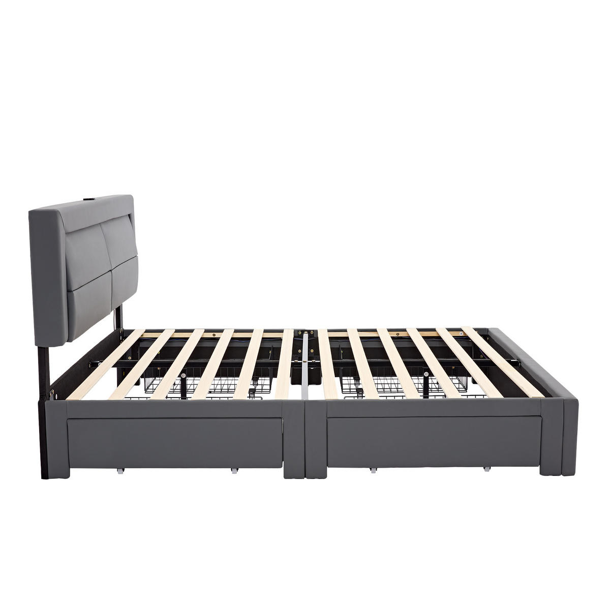 POLSTERBETT 140/190 cm Grau mit USB-Anschluss und LED-Beleuchtung - Grau, Kunststoff (140/190cm) - OKWISH