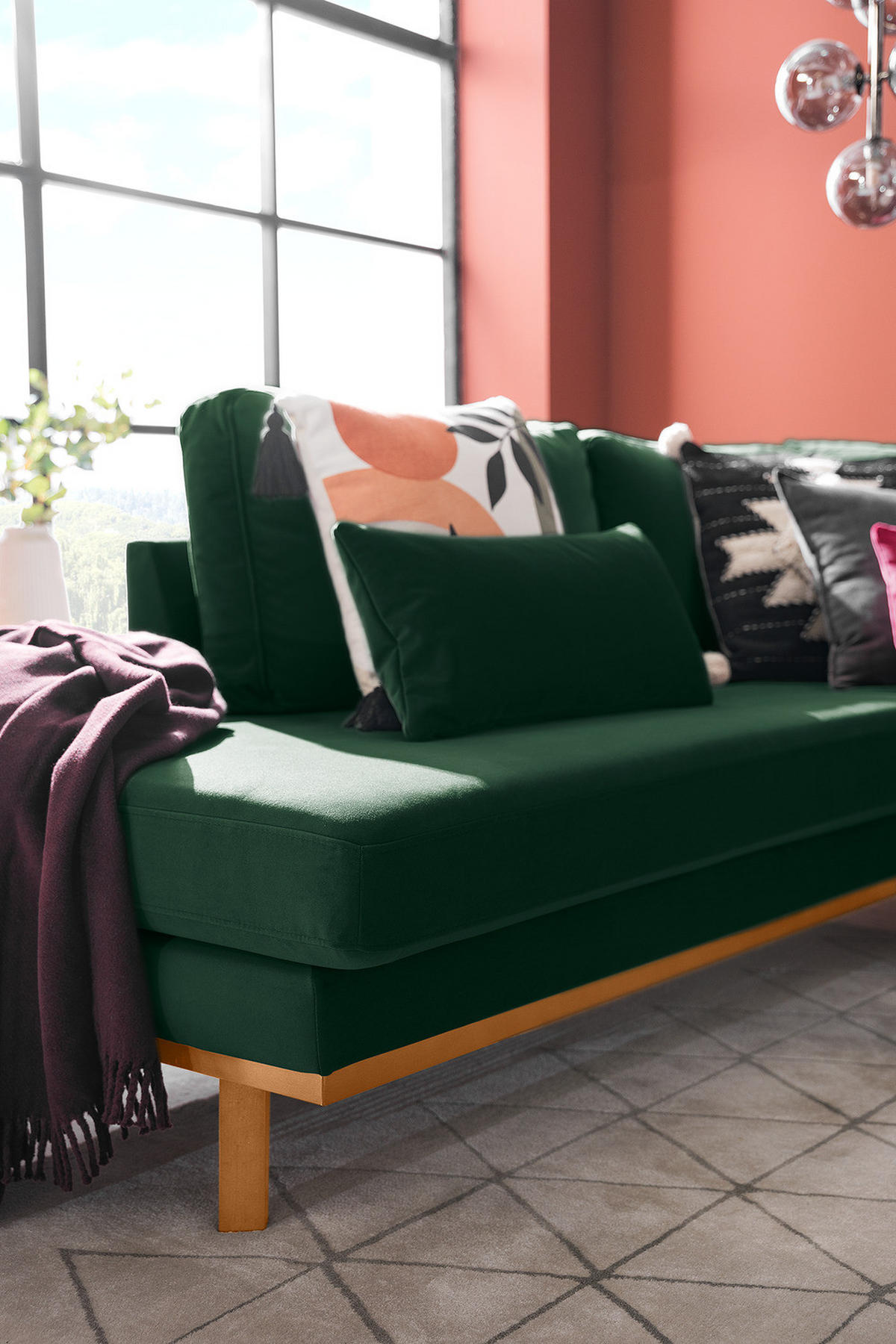 ECKSOFA mit Ottomane - Buchefarben/Grün, Buchenholz/Textil (287/219cm) - home24