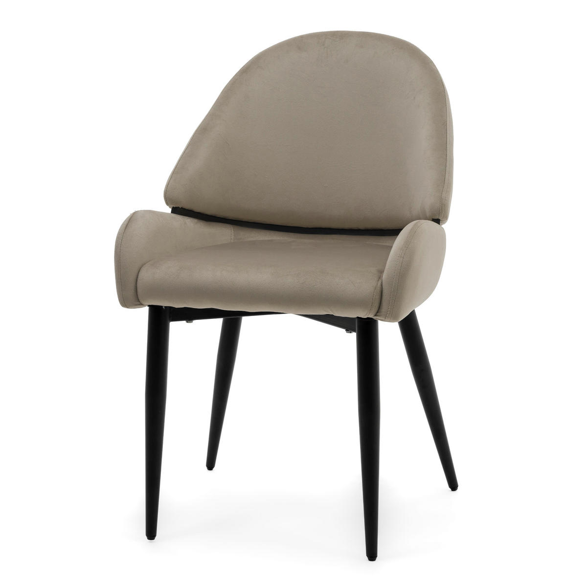 STUHL BERGAMO gepolsterter mit Steppung - dunkelbeige - Samt Velour - Beige/Schwarz, Textil/Metall (56/91/61cm) - NEW HOME