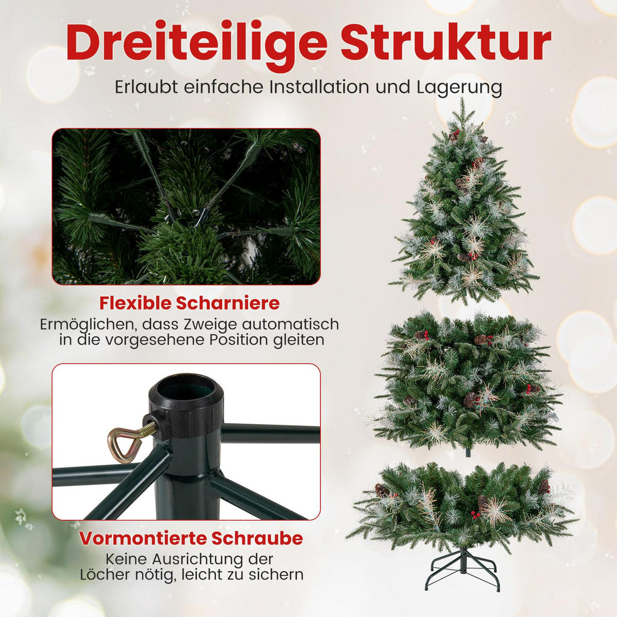 WEIHNACHTSBAUM mit 270 warmweißen LED-Lichtern 8 Lichtmodi 180 cm grün - Grün, Metall (180cm) - COSTWAY