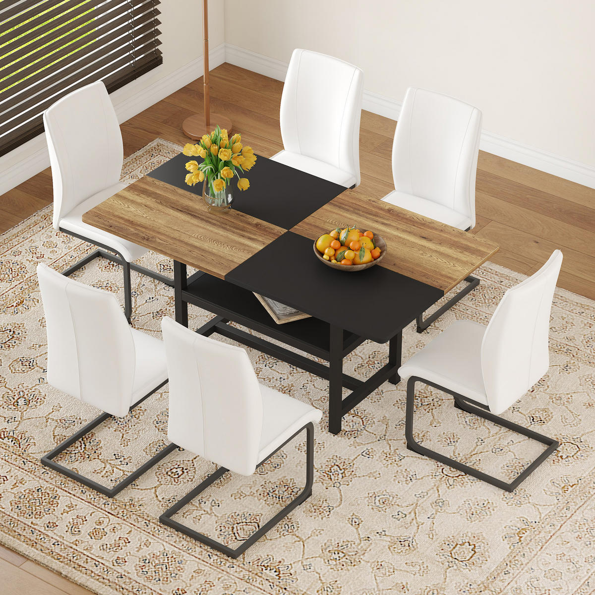 ESSGRUPPE DE-39342 7-teilig, mit Abstellregal und 6 PU-Sesseln Weiß - Weiß, Holzwerkstoff (160/76/90cm) - ComfortXL