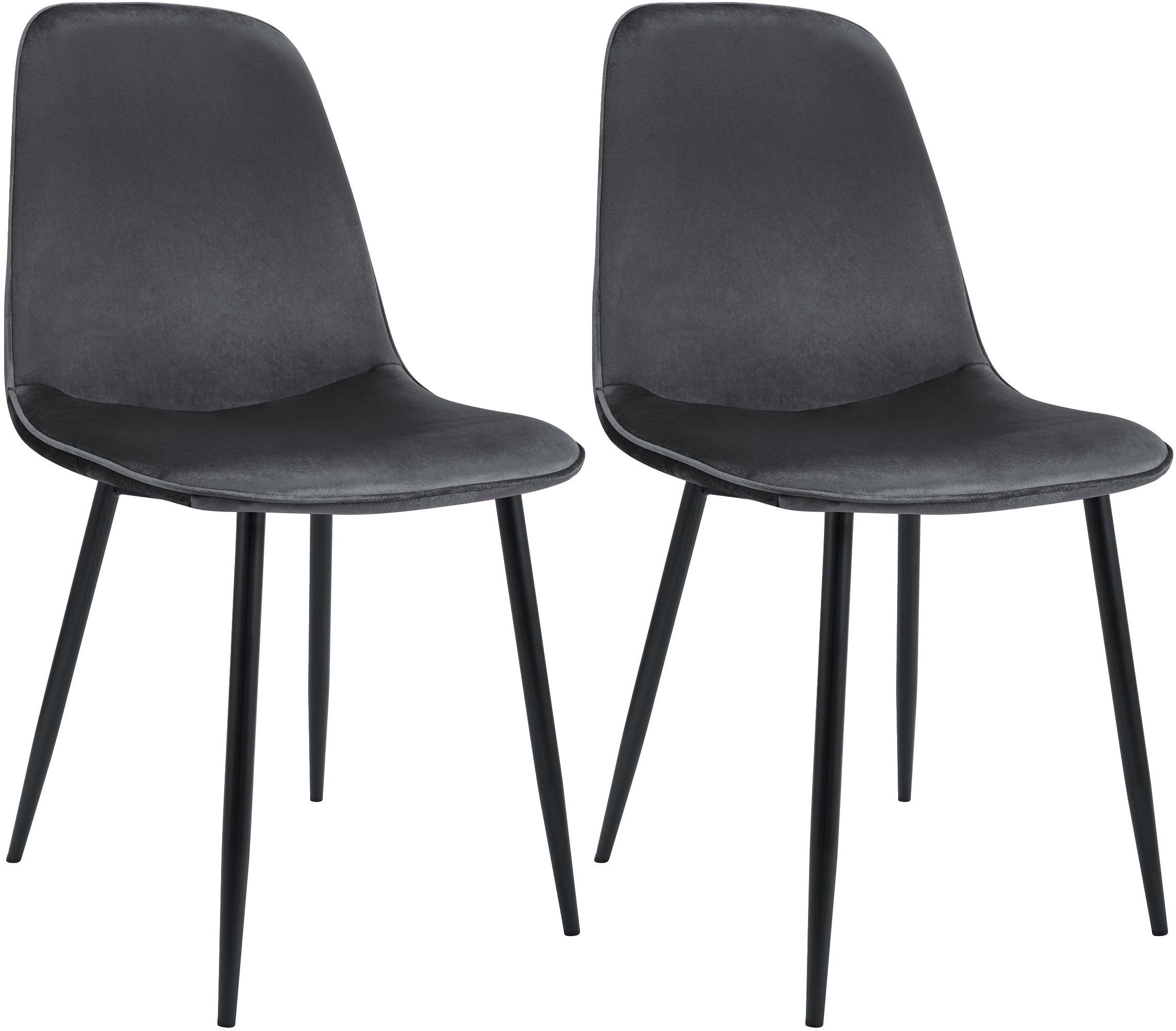 ESSZIMMERSTUHL 2er Set Samt Dunkelgrau - Dunkelgrau/Schwarz, Textil/Metall (45/88/54cm) - CLP