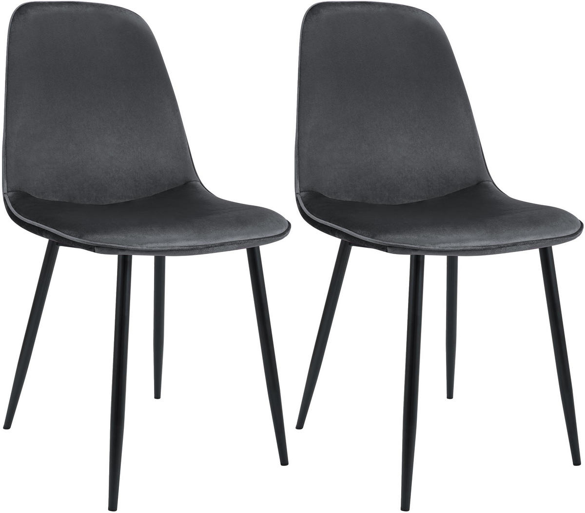 ESSZIMMERSTUHL 2er Set Samt Dunkelgrau - Dunkelgrau/Schwarz, Textil/Metall (45/88/54cm) - CLP