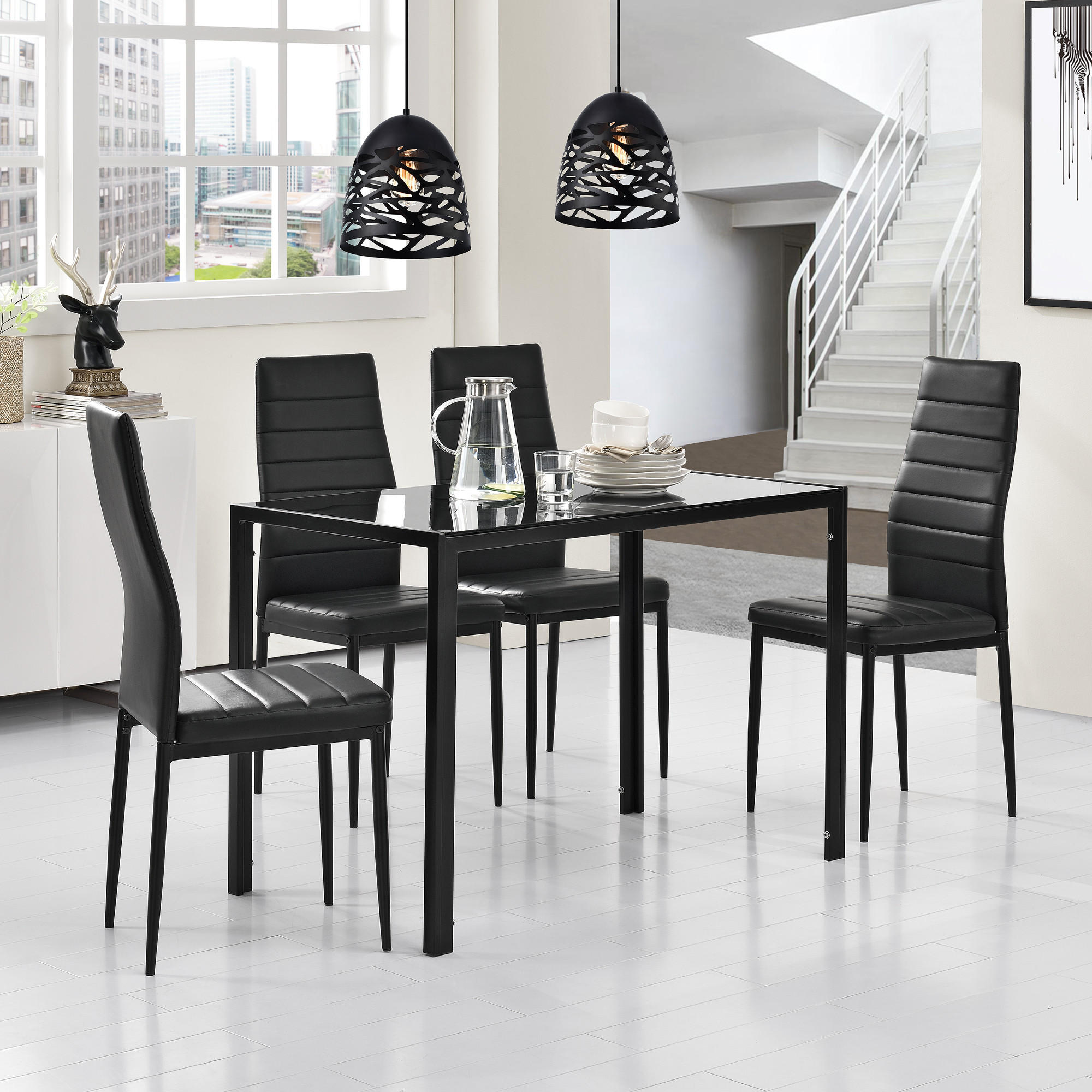 TISCHGRUPPE Bergen - Schwarz, Textil/Metall (105/75/60cm) - [en.casa]