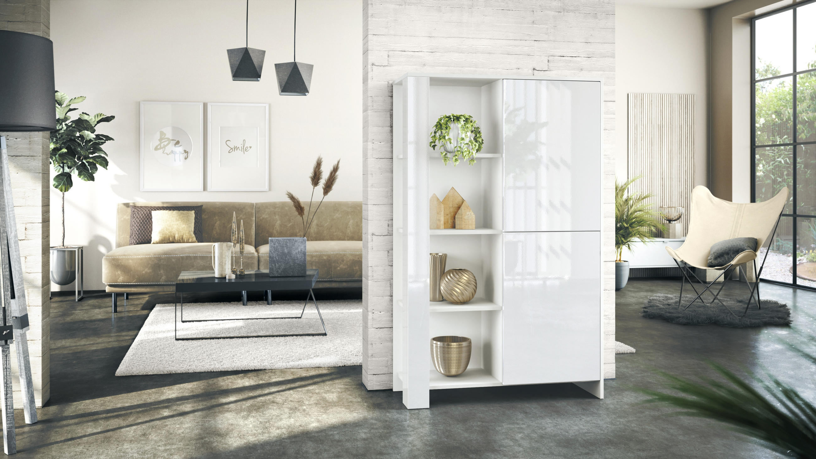 HIGHBOARD Canto Weiß Hochglanz - Weiß Hochglanz, Holzwerkstoff (95/151.5/36cm) - Vladon