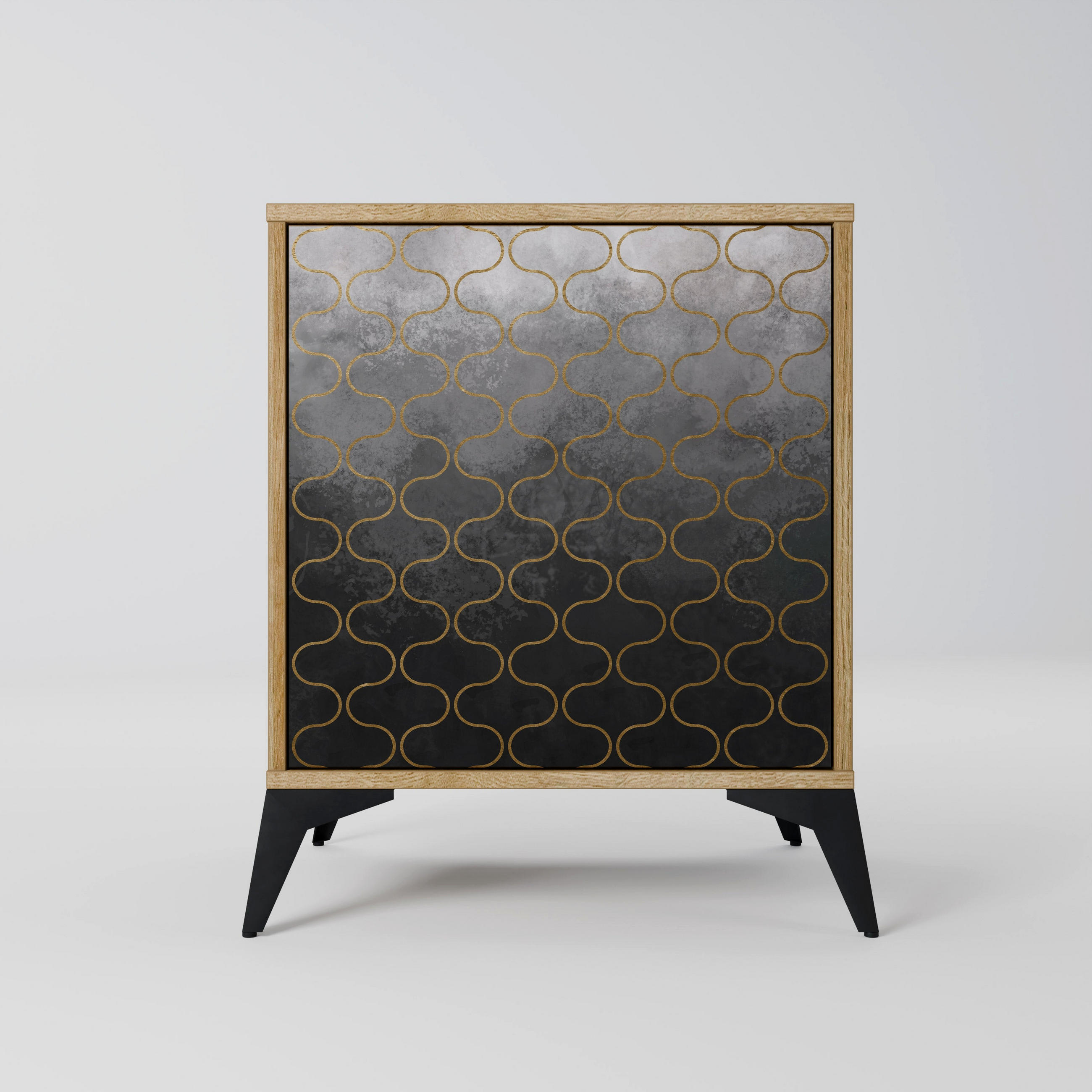 SIDEBOARD TESSELATED GRAYISH, Eichefarben, 57,5x42x70,5 cm, Schwarze Metall-Sternfüße - Eichefarben/Multicolor, Holzwerkstoff/Metall (57.5/70.5/42cm) - SpaceRebels