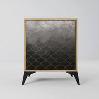 SIDEBOARD TESSELATED GRAYISH, Eichefarben, 57,5x42x70,5 cm, Schwarze Metall-Sternfüße - Eichefarben/Multicolor, Holzwerkstoff/Metall (57.5/70.5/42cm) - SpaceRebels
