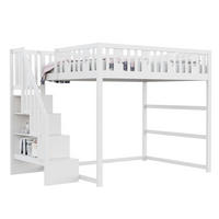HOCHBETT 140x200 cm Weiß mit Treppe, Regal und Sofabereich, mit Stern- und Monddetails - Weiß, Holzwerkstoff (140/190cm) - Modfu