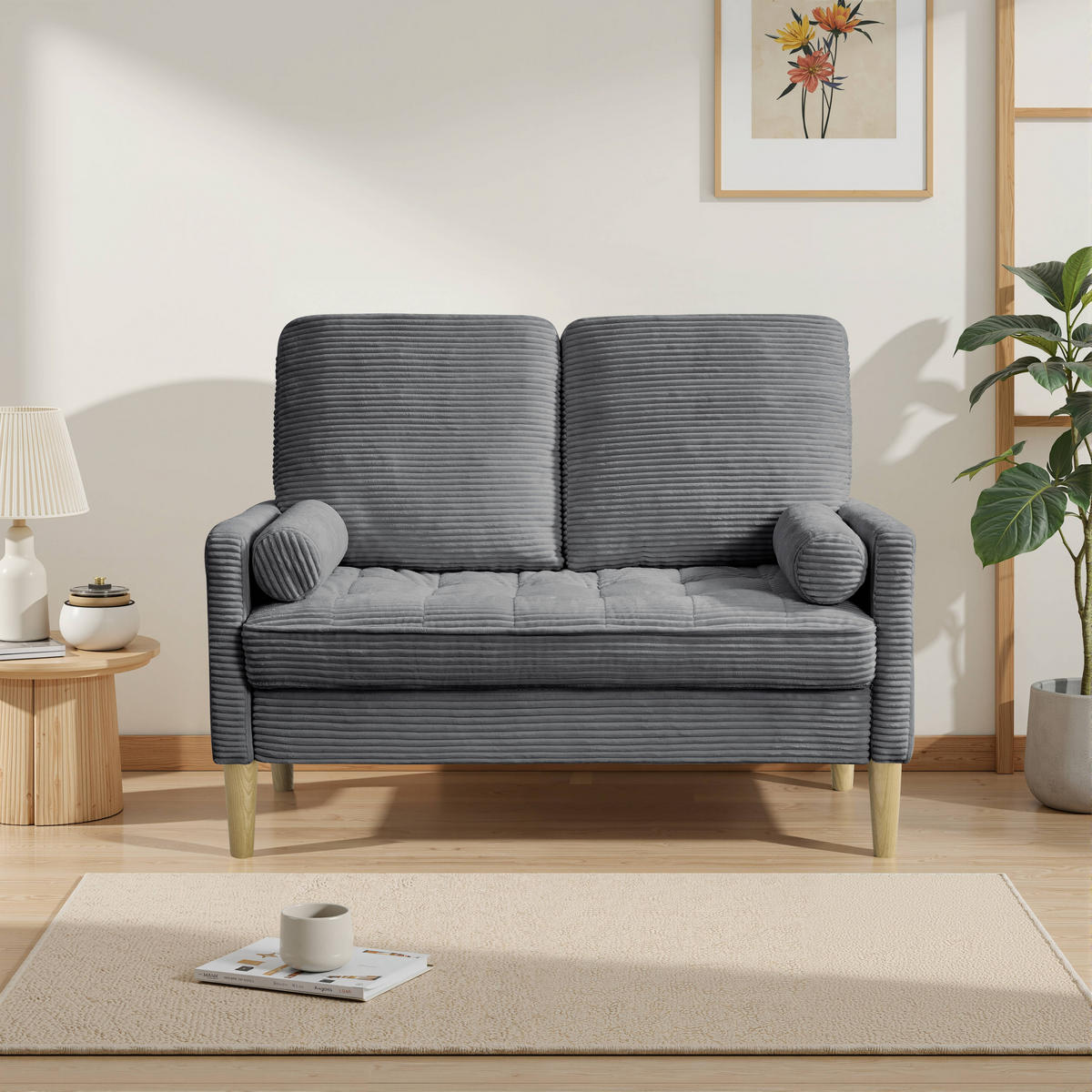 2-SITZER-SOFA DE-34684 mit Cordbezug Grau - Grau, Holzwerkstoff (76/87/121cm) - ComfortXL