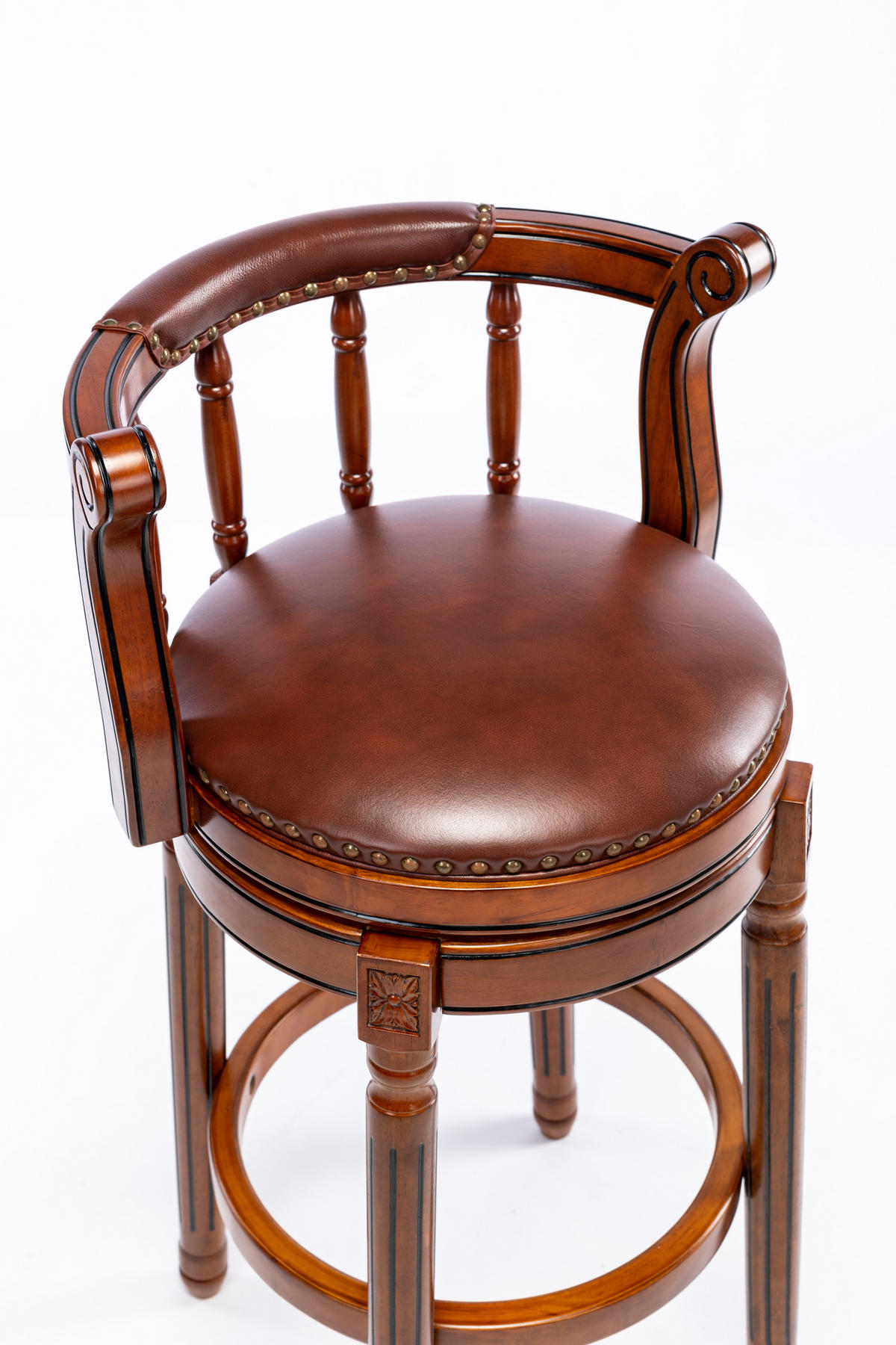 BARHOCKER 1er-Set Braun mit Echtleder und Rückenlehne - Braun, Holz (54.8/96/54.8cm) - PANGIVO