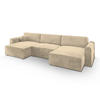 WOHNLANDSCHAFT FENTO M Creme Velours-Stoff mit Schlaffunktion - Creme, Holz (347/90/148cm) - MASSENO