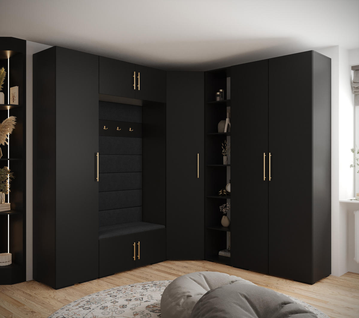 GARDEROBEN-SET 236,7/231,7/47 - Goldfarben/Schwarz, Holz/Kunststoff (181.7/236.7/47cm) - Abiks Möbel